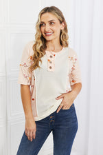 She's Blossoming Floral Contrast Knit Top in Blush