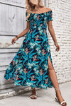 Women's Smocked Floral Off-Shoulder Slit Dress