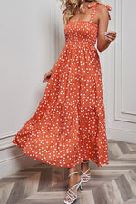 Women's Polka Dot Smocked Tiered Sleeveless Dress