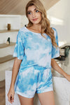 Tie-Dye Boat Neck Top and Shorts Lounge Set