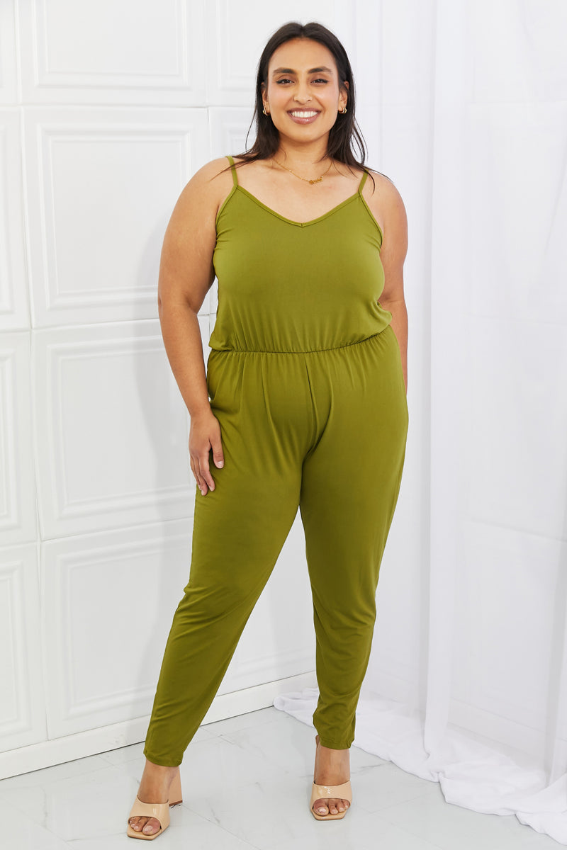 Women's Chartreuse Solid Elastic Waistband Jumpsuit