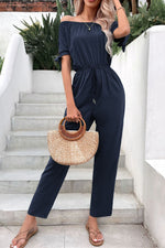 Off-Shoulder Tie Cuff Jumpsuit with Pockets