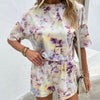 Tie Dye Round Neck Dropped Shoulder Tie Dye Top and Shorts Set