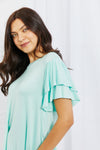 Mi Amor Full Size Round Neck Ruffle Sleeve Top in Blue
