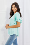 Mi Amor Full Size Round Neck Ruffle Sleeve Top in Blue