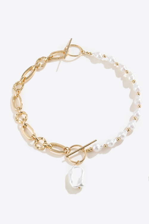 5-Piece Half Pearl Half Chain Toggle Clasp Necklace