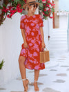 Women's Floral Puff Sleeve Ruffle Hem Midi Dress