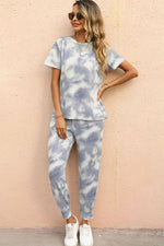 Tie-Dye Round Neck Short Sleeve Top and Pants Set