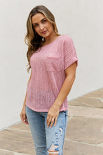 Women's Full Size Chunky Knit Short Sleeve Top in Mauve
