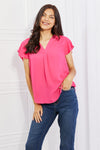 Full Size Short Ruffled sleeve length Top in Hot Pink