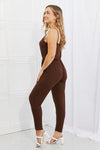 Women's Solid Chocolate Elastic Waistband Jumpsuit