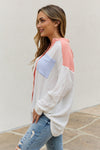 Women's Full Size Color Block Woven Button Down Top
