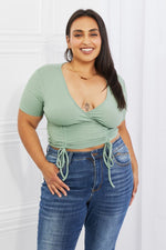 Simple Full Size Ribbed Front Scrunched Top in Green