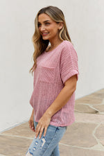 Women's Full Size Chunky Knit Short Sleeve Top in Mauve