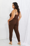Women's Solid Chocolate Elastic Waistband Jumpsuit
