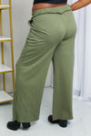 Zenana Full Size Drawstring Waist Distressed Wide Leg Pants in LT Olive
