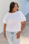 Sweet Innocence Full Size Puff Short Sleeve Top In White