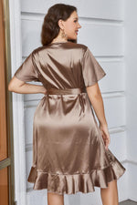 Women's Plus Size Belted Ruffled Surplice Dress