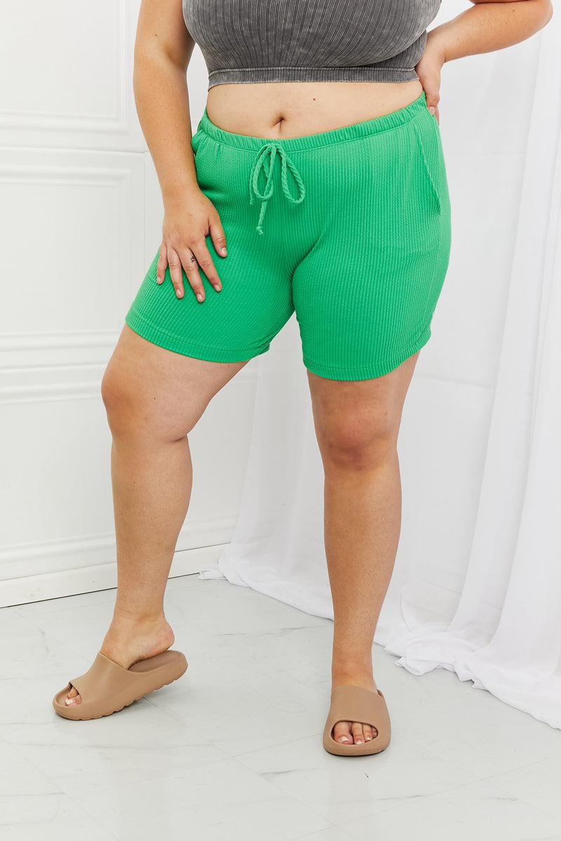 Too Good Full Size Ribbed Shorts in Green
