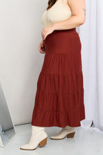 Full Size Wide Waistband Tiered Midi Skirt