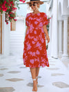 Women's Floral Puff Sleeve Ruffle Hem Midi Dress
