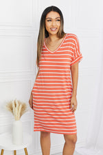 Full Size Striped V-Neck Pocket Dress