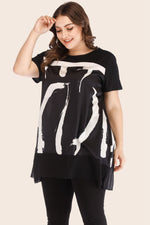 Plus Size Contrast Spliced Mesh T-Shirt and Cropped Leggings Set