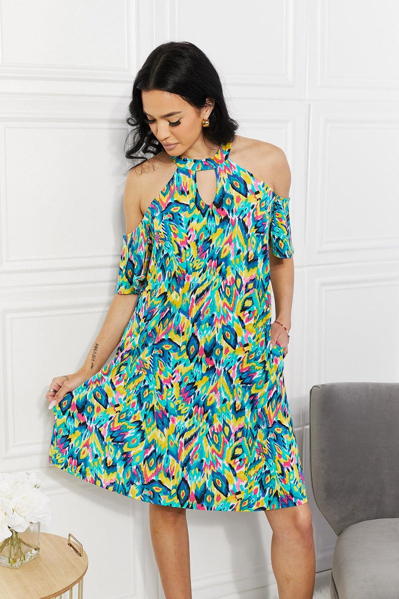 Full Size Perfect Paradise Printed Cold-Shoulder Dress
