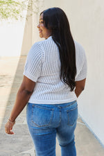 Women's Full Size Quarter Button Sheer Top in White