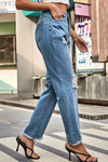 Distresssed Buttoned Loose Fit Jeans