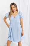 Full Size Ruched Notched Neck Lace-Up Dress with Pockets