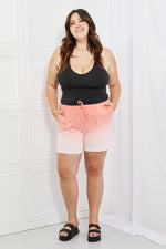 Full Size Dip Dye High Waisted Shorts in Coral