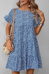 Cute Casual Floral Round Neck Flounce Sleeve Dress