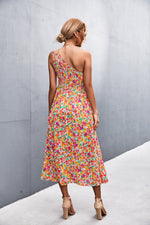 Women's Floral Smocked One-Shoulder Midi Dress