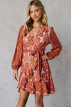 Women's Trim Puff Sleeve Belted Lace Dress
