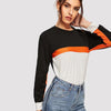 Color Block Round Neck Long Sleeve Tee