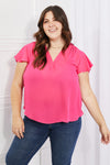 Full Size Short Ruffled sleeve length Top in Hot Pink