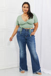 Simple Full Size Ribbed Front Scrunched Top in Green