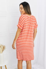 Full Size Striped V-Neck Pocket Dress