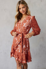 Women's Trim Puff Sleeve Belted Lace Dress
