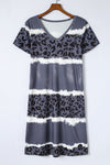 Leopard Color Block V-Neck Short Sleeve Dress