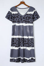 Leopard Color Block V-Neck Short Sleeve Dress