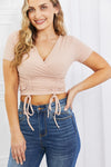 Full Size Ribbed Front Scrunched Top in Blush